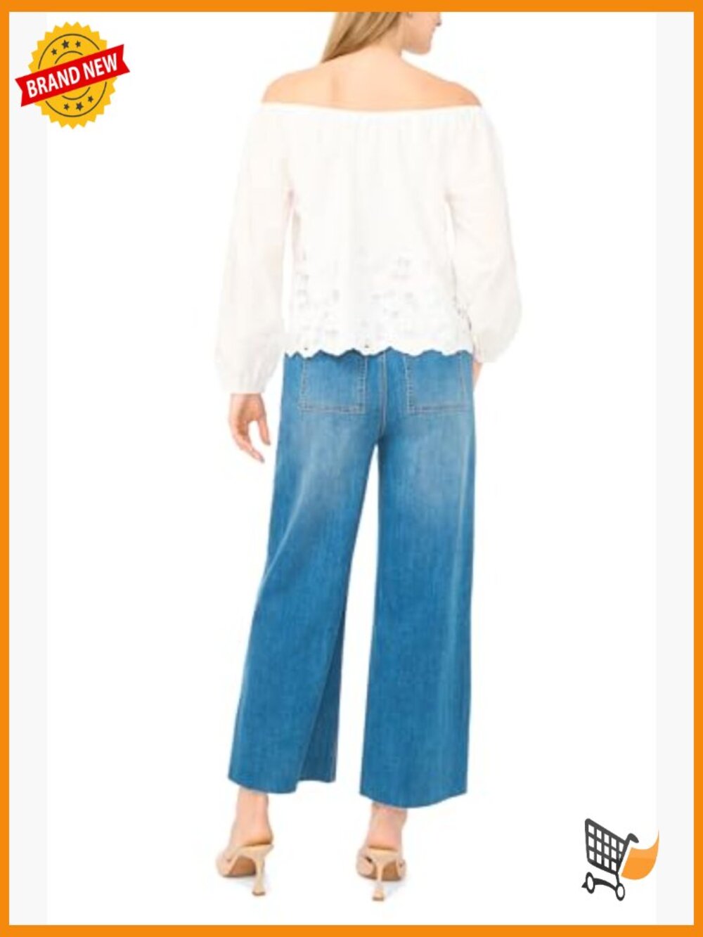 Off Shoulder Button Front Embroidered Blouse - Picture 5 of 5
